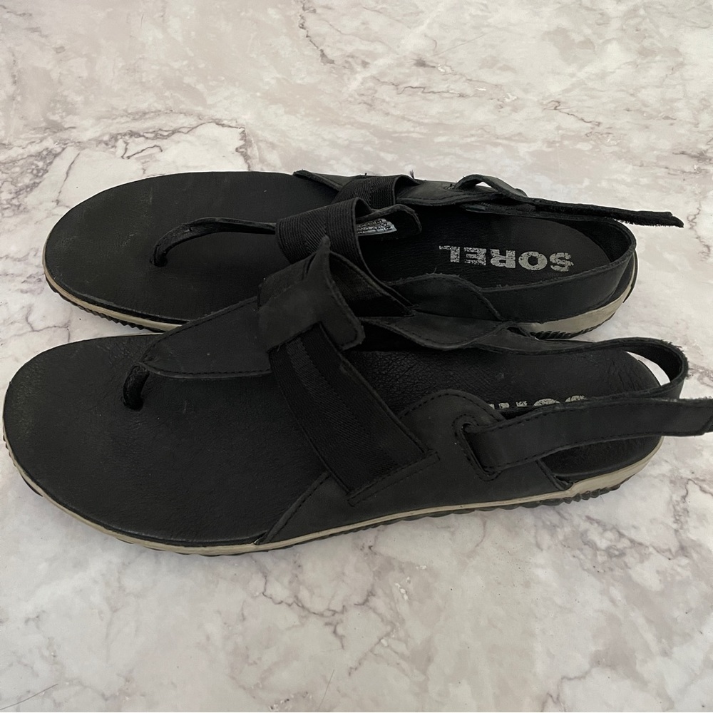 Sorel Size 10 Out N About Black Leather Slingback Thong Sandals NL 3259-010 shoe - Picture 6 of 13